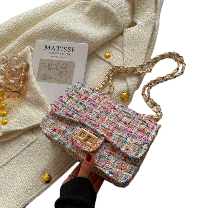Women's Shoulder Bag with Textured Pink Weave for Day-Night
