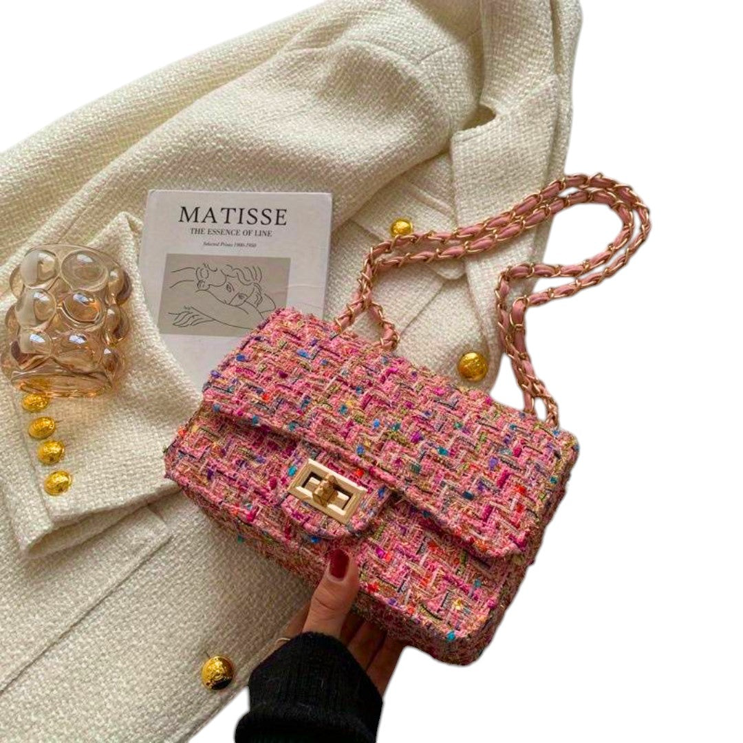 Women's Shoulder Bag with Textured Pink Weave for Day-Night