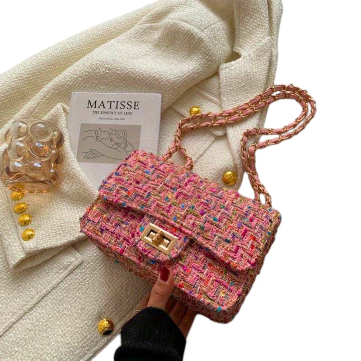 Women's Shoulder Bag with Textured Pink Weave for Day-Night