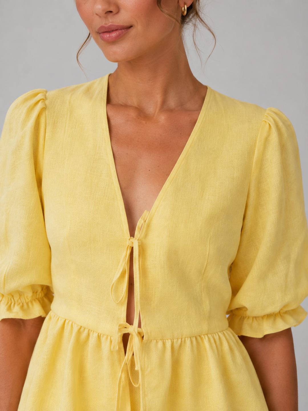 Women's Skirt Set with V-Neck Lace-Up Blouse
