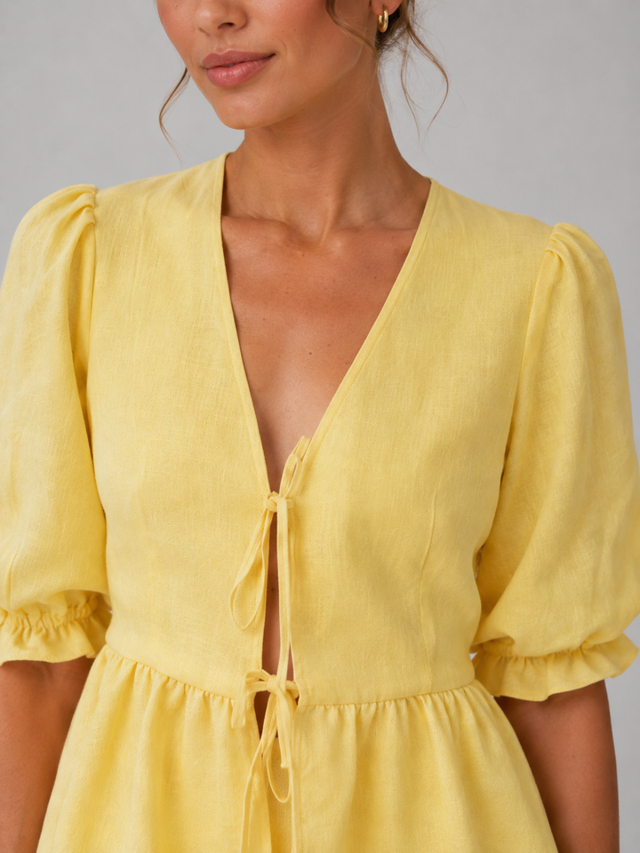 Women's Skirt Set with V-Neck Lace-Up Blouse