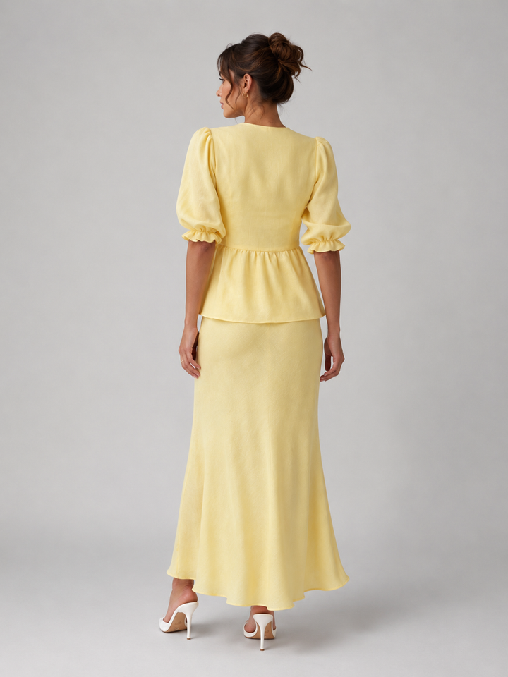Women's Skirt Set with V-Neck Lace-Up Blouse
