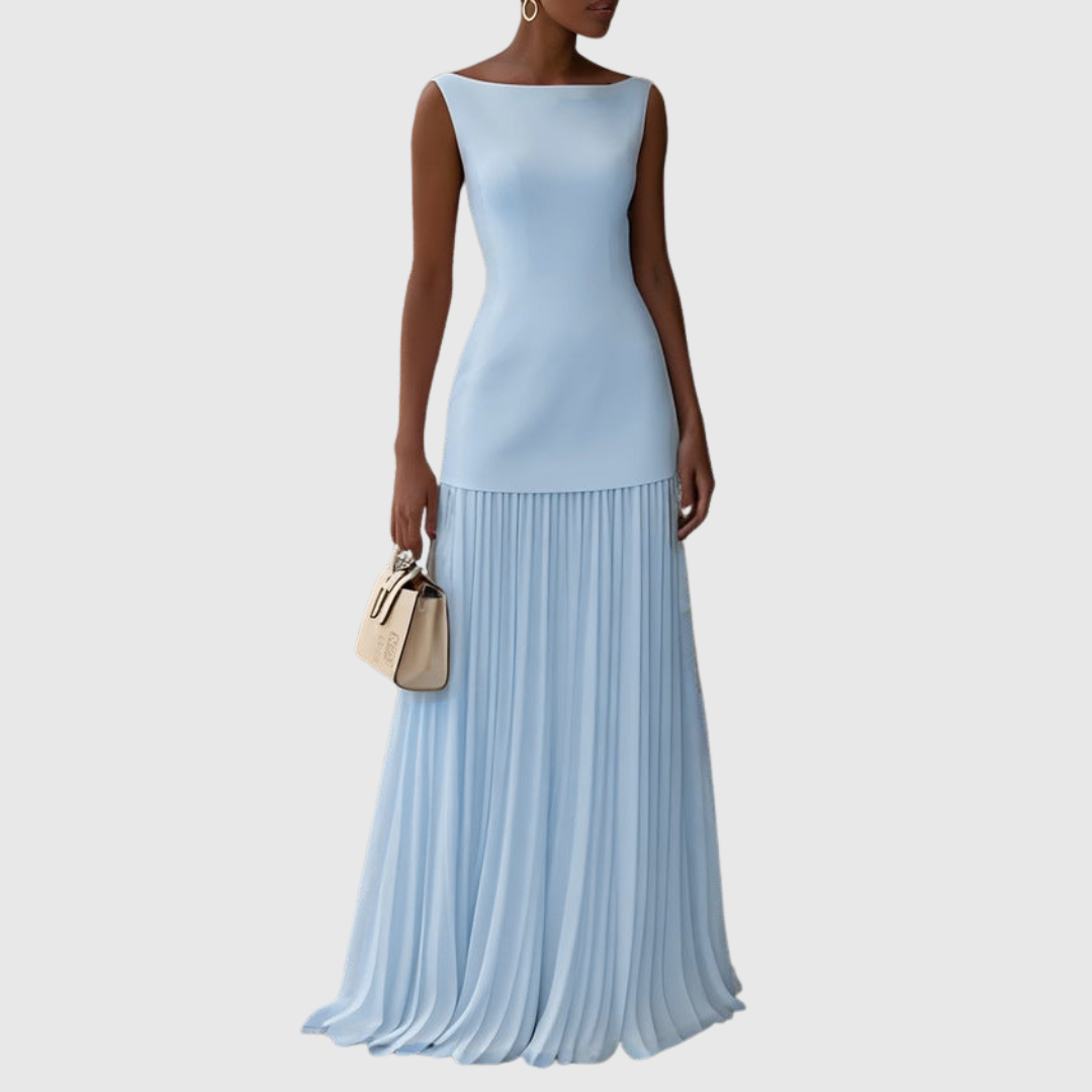 Women's Sleeveless Dress with Flowing Pleats for Evening