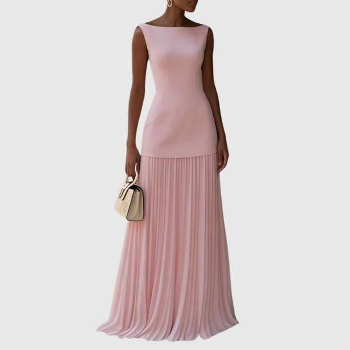 Women's Sleeveless Dress with Flowing Pleats for Evening