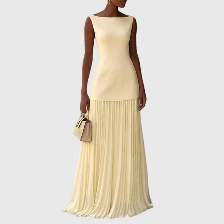 Women's Sleeveless Dress with Flowing Pleats for Evening