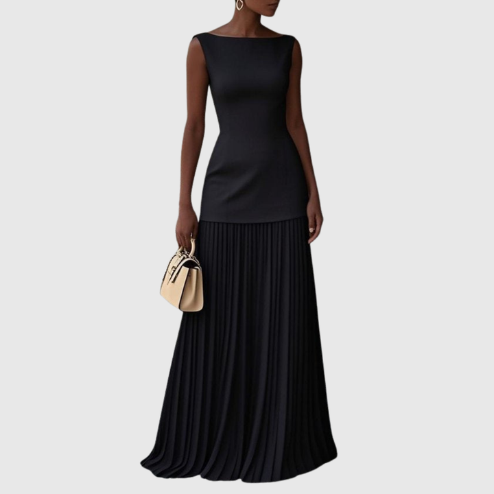 Women's Sleeveless Dress with Flowing Pleats for Evening