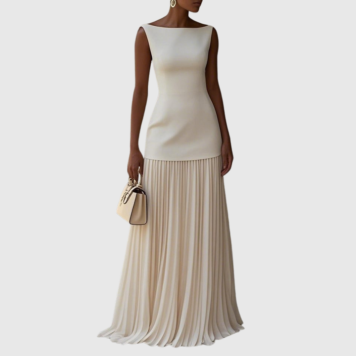 Women's Sleeveless Dress with Flowing Pleats for Evening