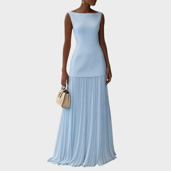 Women's Sleeveless Dress with Flowing Pleats for Evening