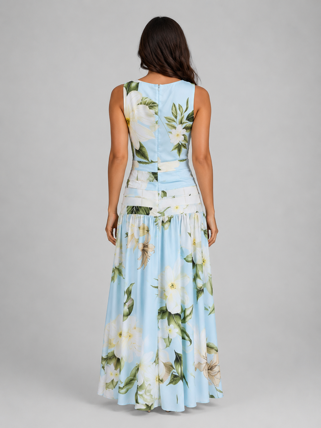 Women’s Sleeveless Floral Maxi Dress Boat Neck