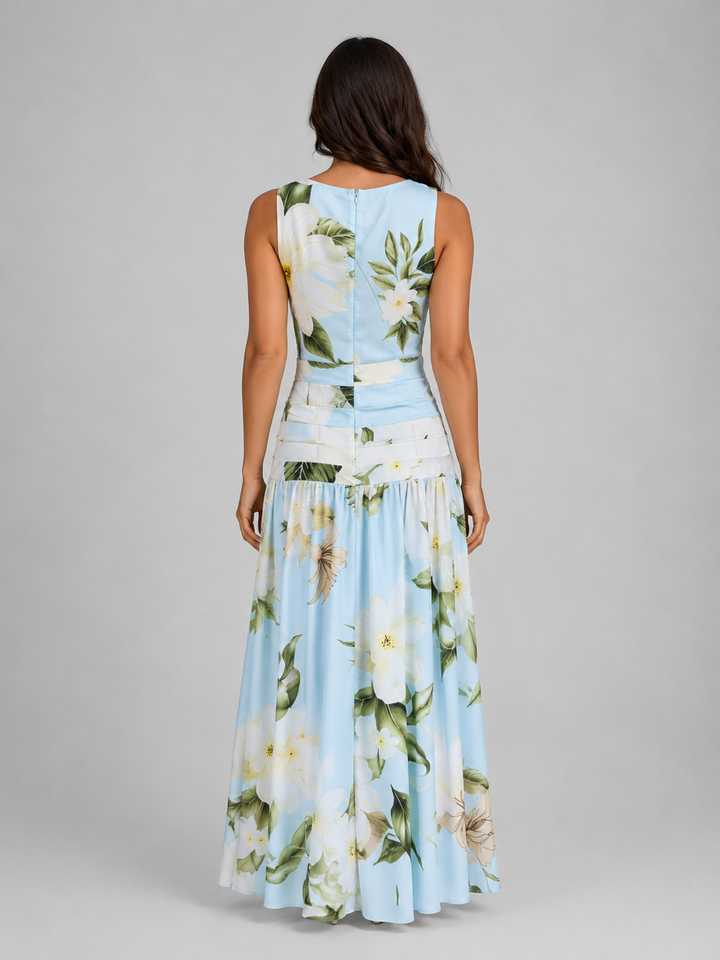 Women’s Sleeveless Floral Maxi Dress Boat Neck