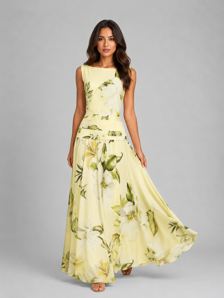 Women’s Sleeveless Floral Maxi Dress Boat Neck