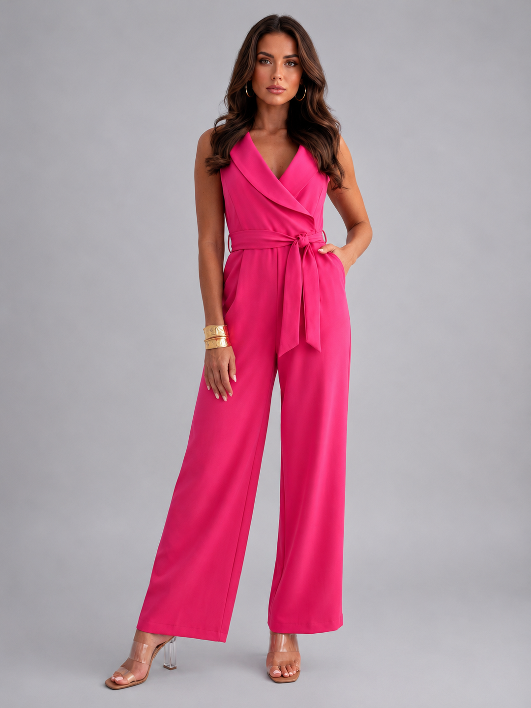 Women’s Sleeveless Jumpsuit with Tie Waist