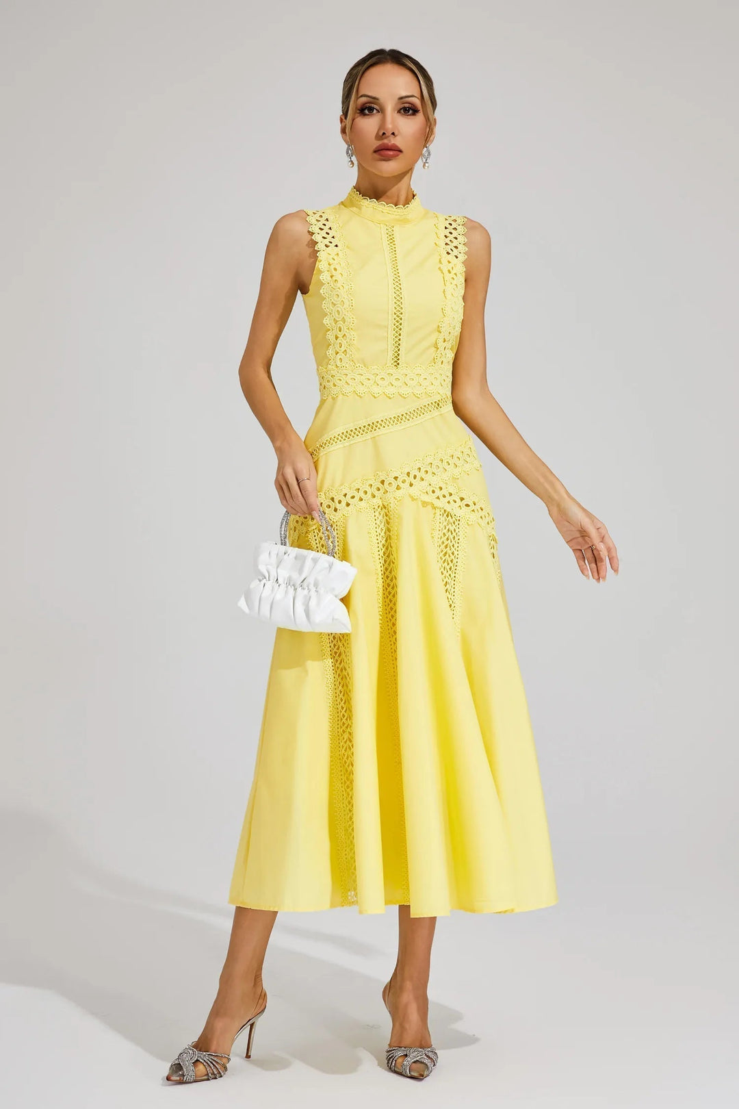 Women’s Sleeveless Lace Midi Dress with Silhouette