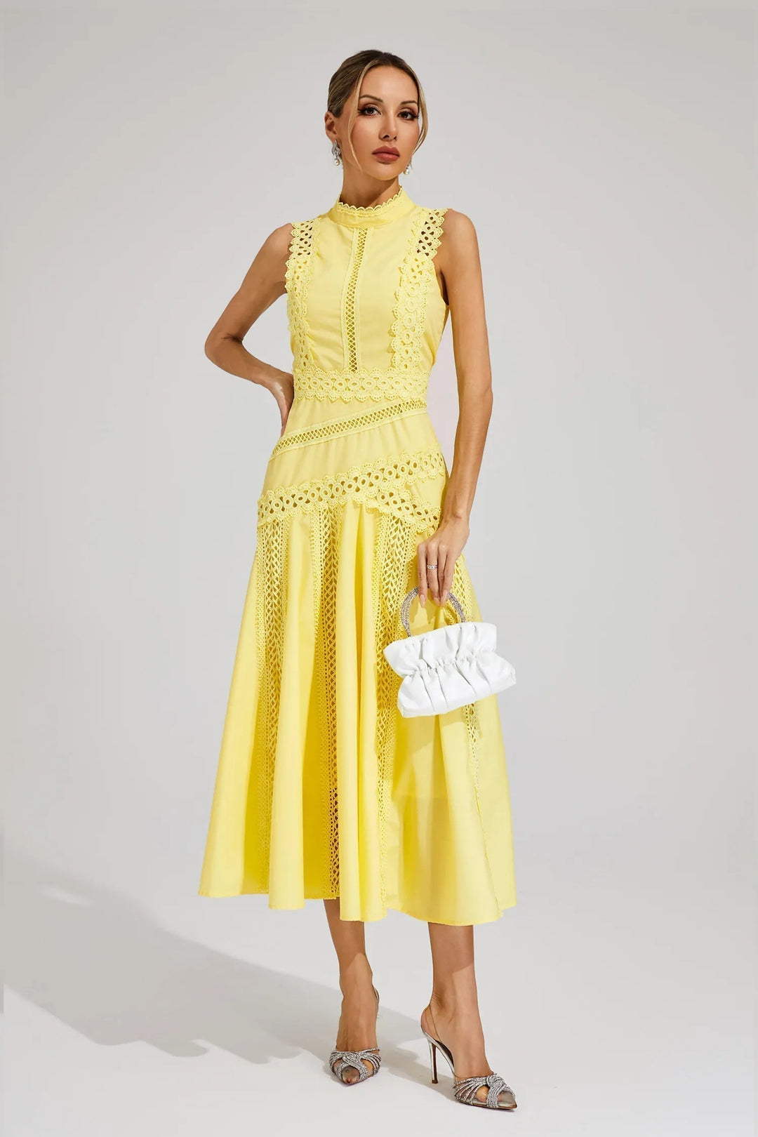 Women’s Sleeveless Lace Midi Dress with Silhouette