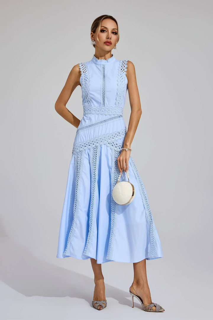 Women’s Sleeveless Lace Midi Dress with Silhouette