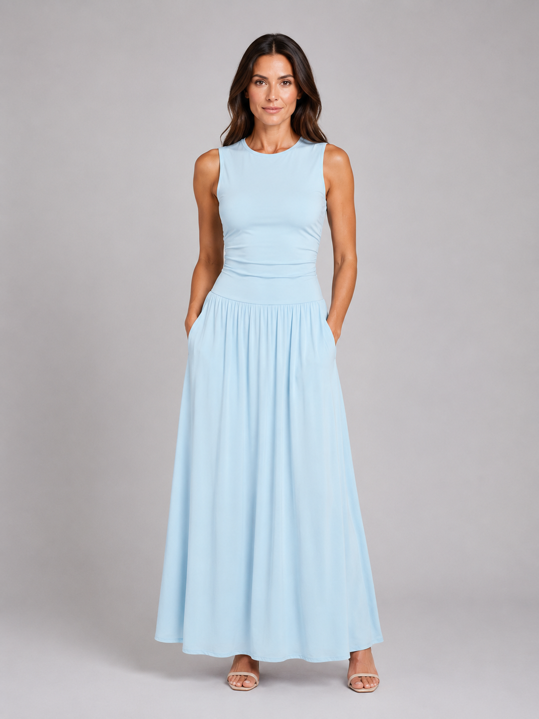 Women’s Sleeveless Maxi Dress with Ruched Waist