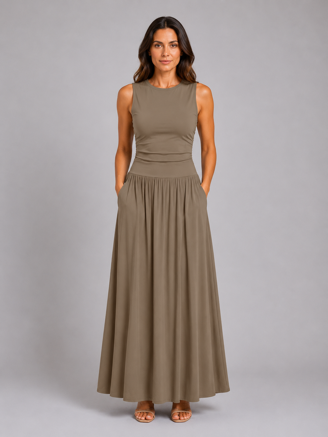 Women’s Sleeveless Maxi Dress with Ruched Waist