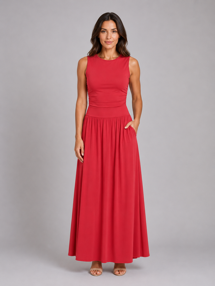 Women’s Sleeveless Maxi Dress with Ruched Waist