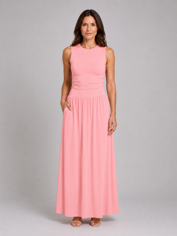 Women’s Sleeveless Maxi Dress with Ruched Waist