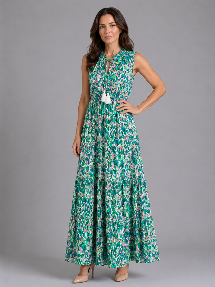 Women’s Sleeveless Maxi Dress with Tassel Neckline