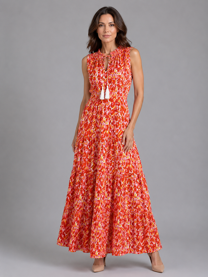 Women’s Sleeveless Maxi Dress with Tassel Neckline