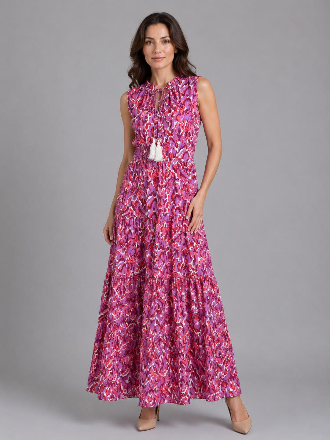 Women’s Sleeveless Maxi Dress with Tassel Neckline