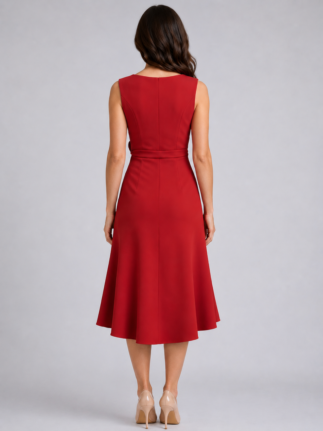 Women’s Sleeveless Midi Dress with Sculpted Waist