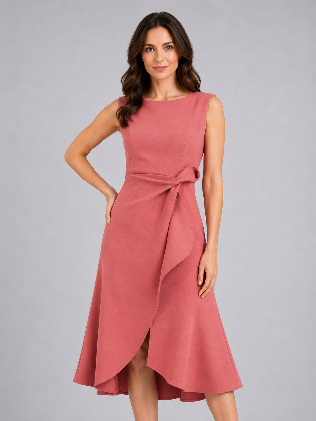 Women’s Sleeveless Midi Dress with Sculpted Waist