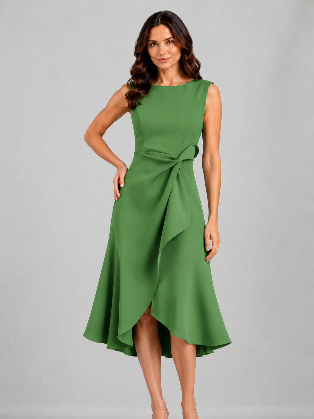 Women’s Sleeveless Midi Dress with Sculpted Waist
