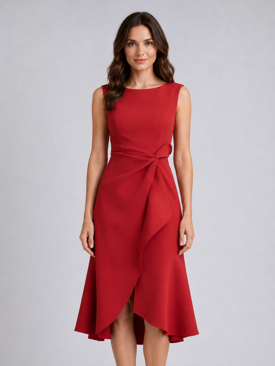Women’s Sleeveless Midi Dress with Sculpted Waist