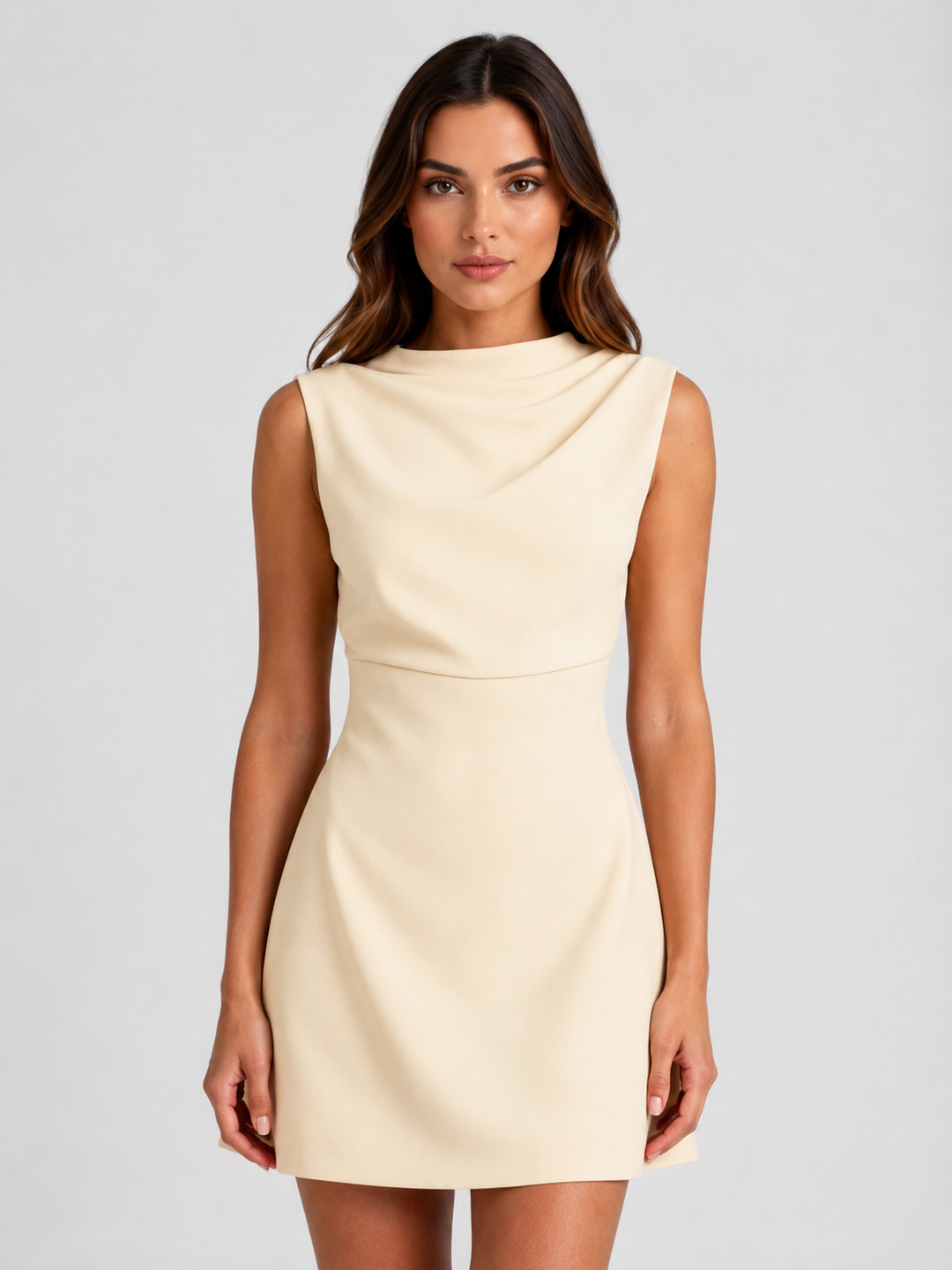 Women’s Sleeveless Mini Dress with Draped Neckline