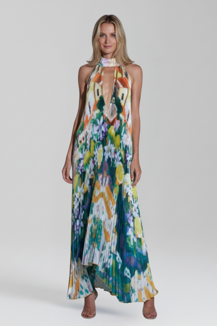 Women's Sleeveless Pleated Maxi Dress for Summer Events