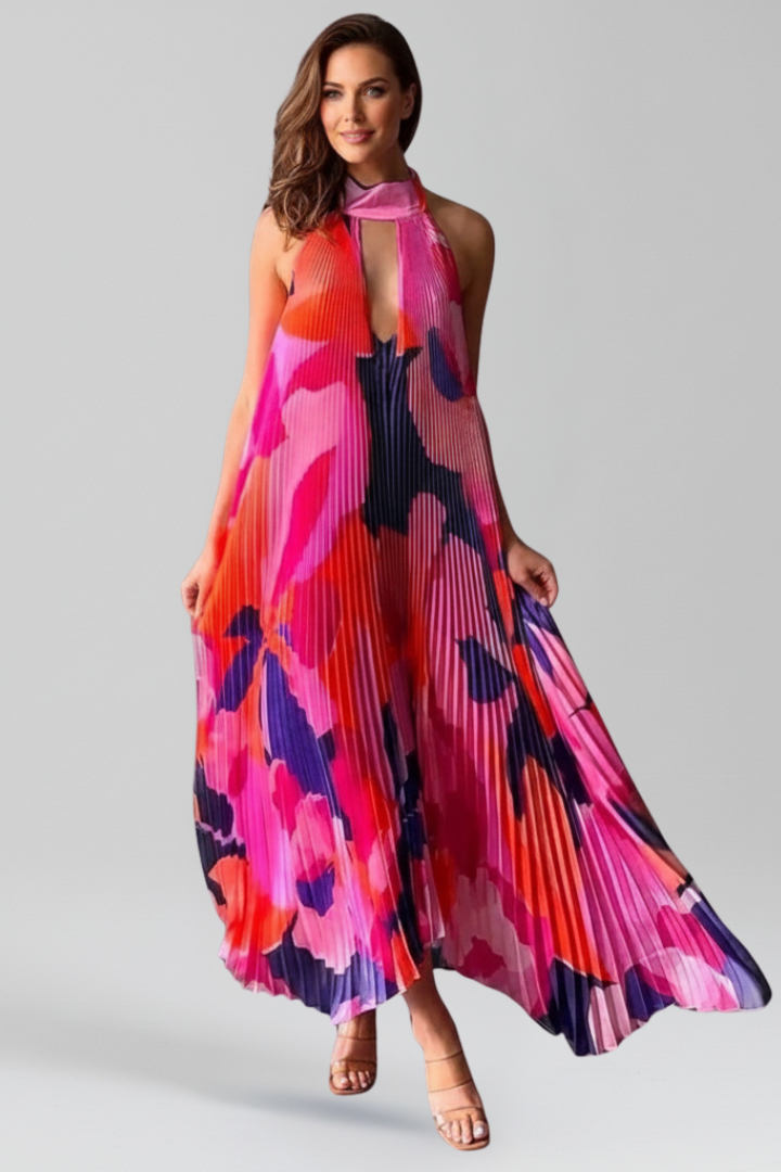 Women's Sleeveless Pleated Maxi Dress for Summer Events