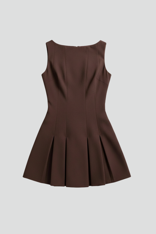 Women's Sleeveless Pleated Mini Dress with Structured Skirt for Summer