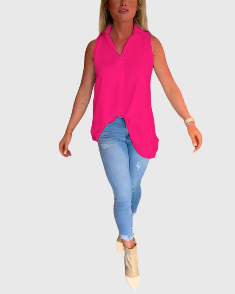 Women's Sleeveless Top with Ruffles for Smart Casual