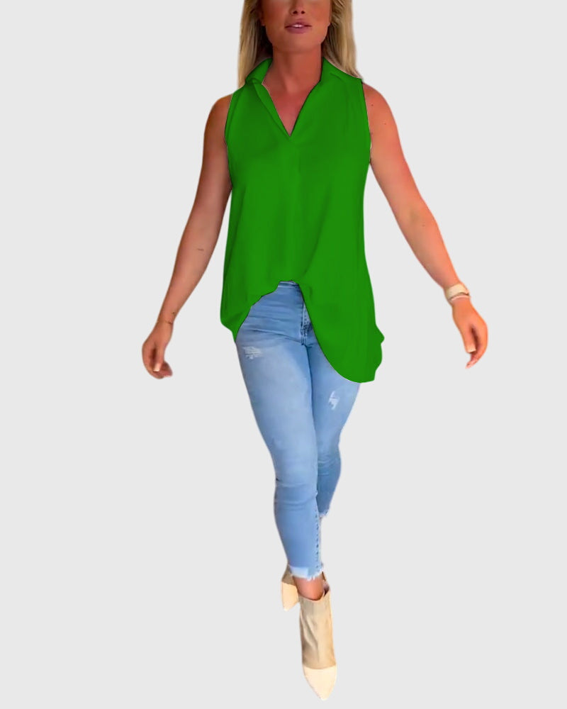 Women's Sleeveless Top with Ruffles for Smart Casual