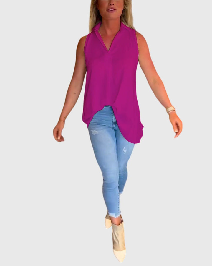 Women's Sleeveless Top with Ruffles for Smart Casual