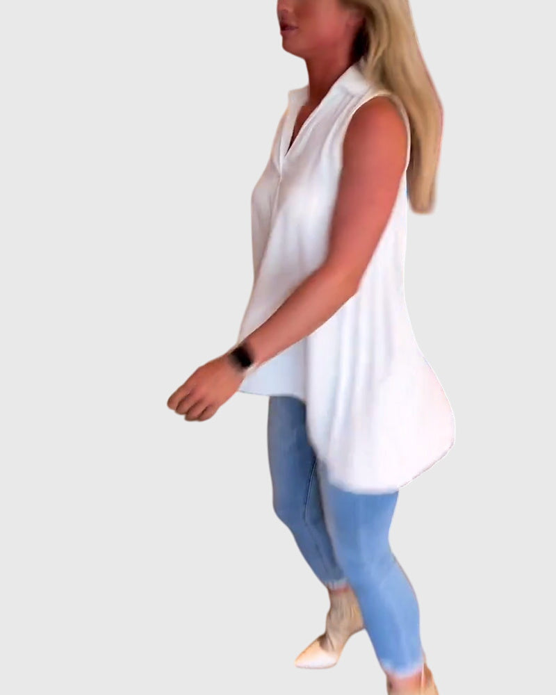 Women's Sleeveless Top with Ruffles for Smart Casual