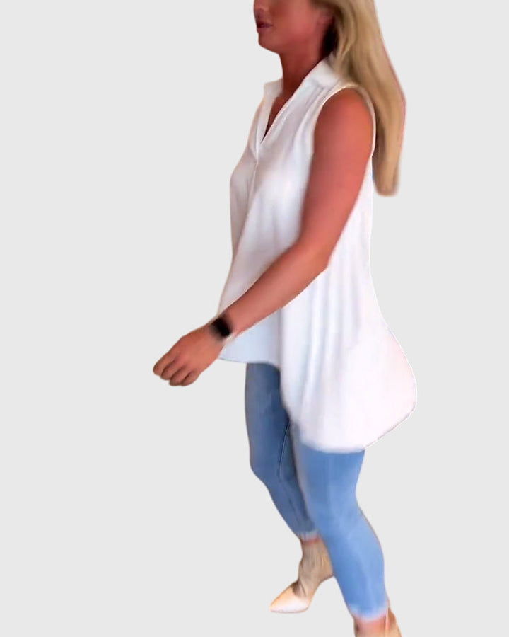 Women's Sleeveless Top with Ruffles for Smart Casual