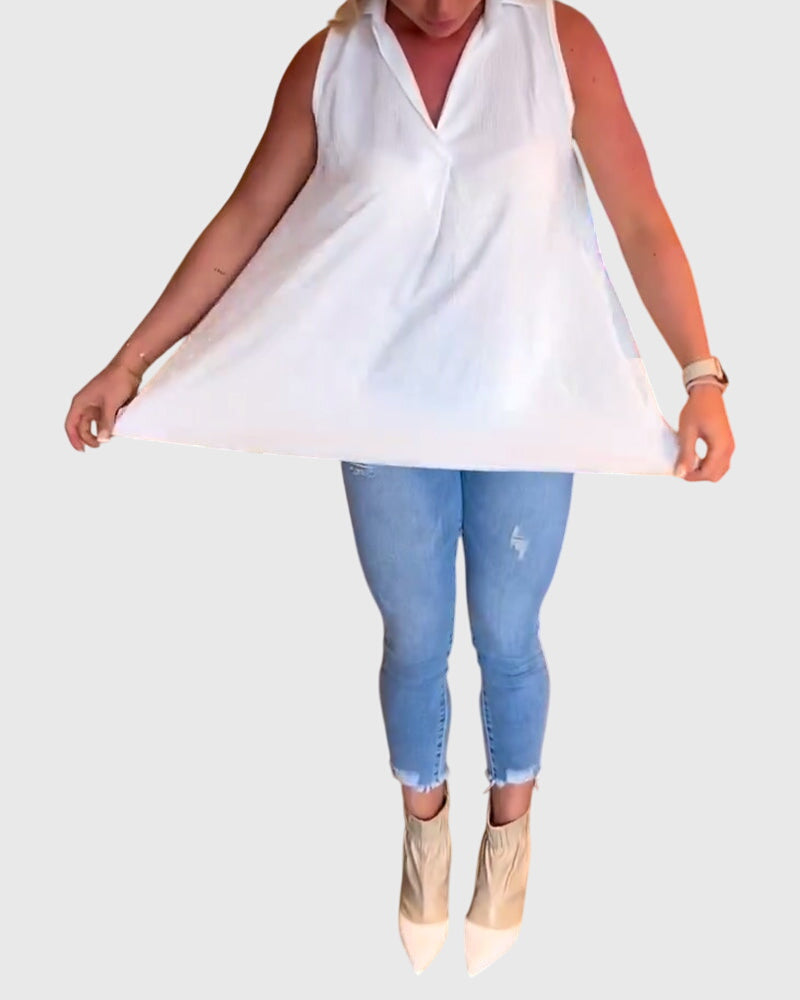 Women's Sleeveless Top with Ruffles for Smart Casual