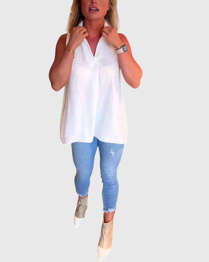Women's Sleeveless Top with Ruffles for Smart Casual