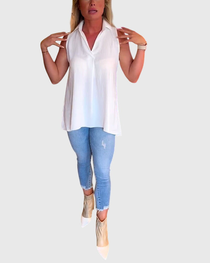 Women's Sleeveless Top with Ruffles for Smart Casual