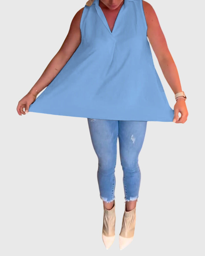 Women's Sleeveless Top with Ruffles for Smart Casual