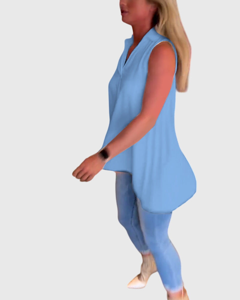 Women's Sleeveless Top with Ruffles for Smart Casual