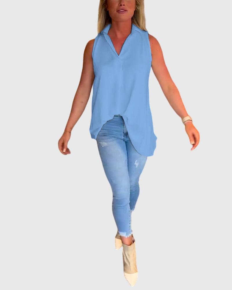 Women's Sleeveless Top with Ruffles for Smart Casual