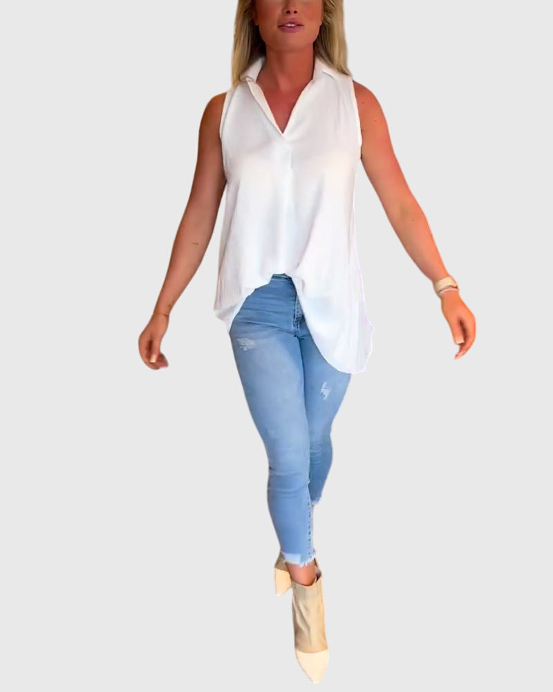Women's Sleeveless Top with Ruffles for Smart Casual
