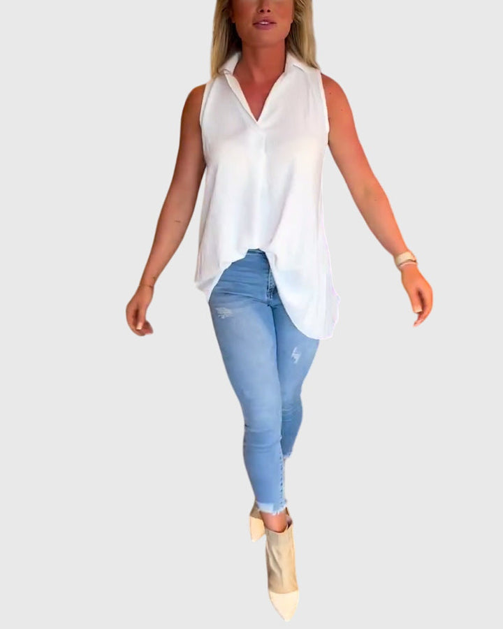 Women's Sleeveless Top with Ruffles for Smart Casual