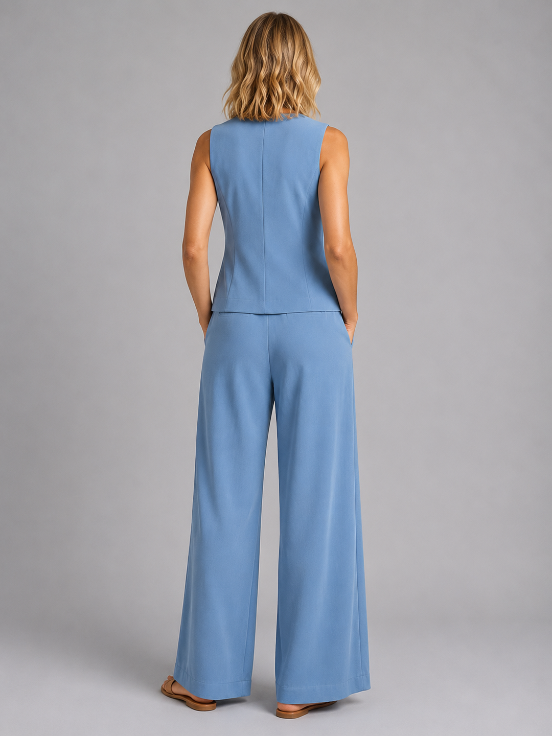 Women’s Sleeveless Waistcoat with Wide-Leg Trousers