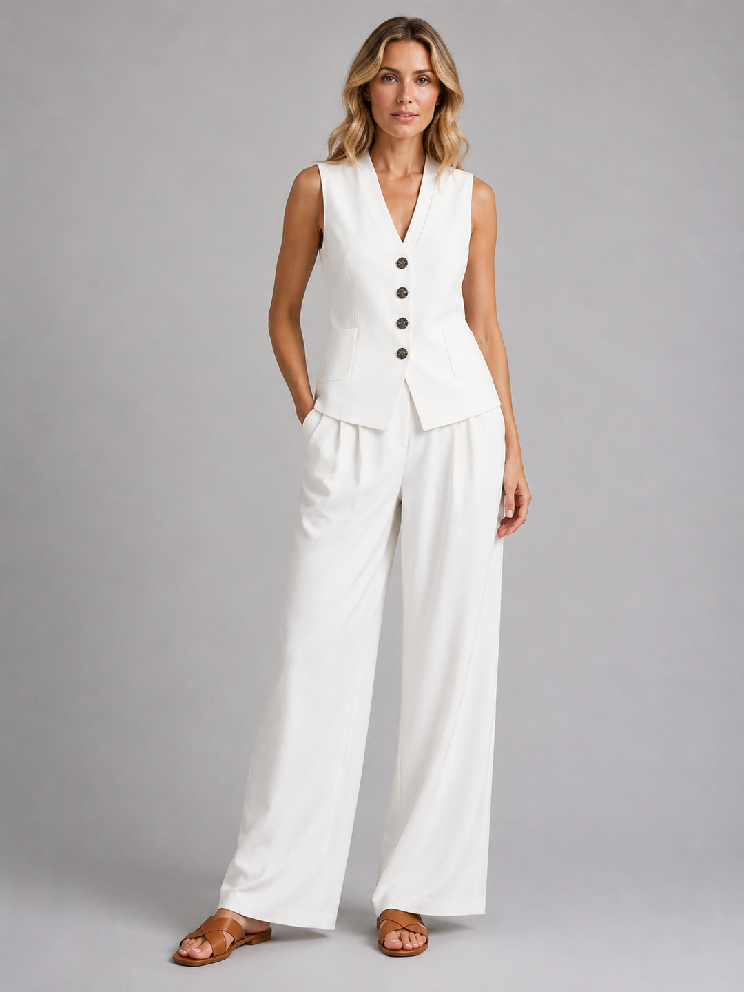 Women’s Sleeveless Waistcoat with Wide-Leg Trousers