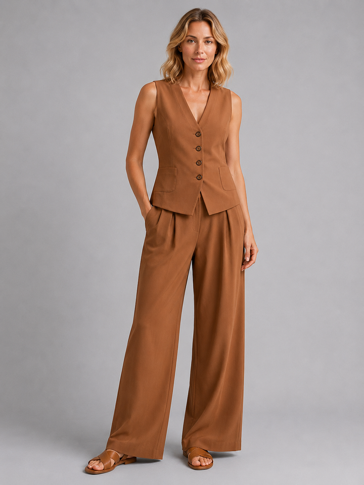 Women’s Sleeveless Waistcoat with Wide-Leg Trousers